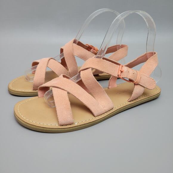 Toms Sicily Strappy Sandals Womens Size 6.5 Casual Peach Pink Coral Flat Shoe - Picture 1 of 10